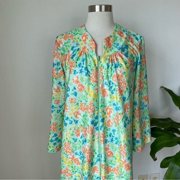 Vintage 70s 80s Nightgown House Dress Maxi Floral Hippie Woman Size Medium Green - Picture 8 of 9